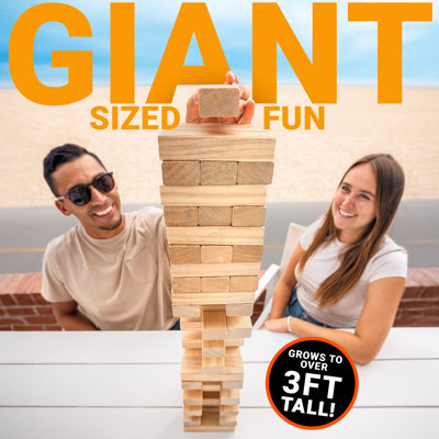 GoSports Toppling Tower -  Large Wooden Stacking Games - Stacks Up to 3 ft