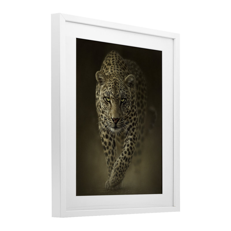 «Savage Leopard prédateur», reproduction encadrée sous verre, H 16 po x l 13 po, Cadre blanc côtier
