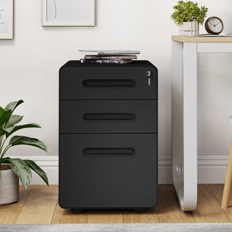 Lewan 15.5'' Wide 3 -Drawer Mobile Steel File Cabinet, Black