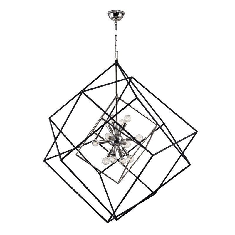 Lustre géométrique unique à 12 lumières Roundout, Nickel poli
