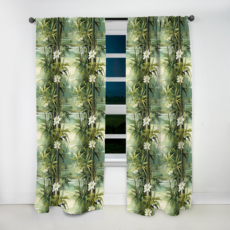Bamboo Reflections Tropical Motif II - Rideau floral - Rideau floral obscurcissant - 1 panneau, L 52 po x L 95 po