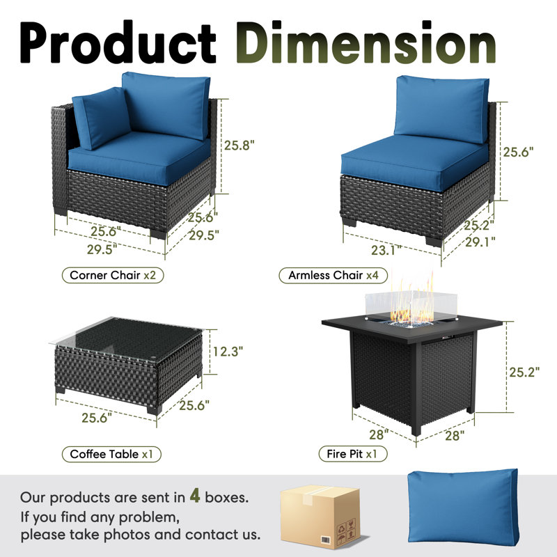 Ensemble de conversation modulaire en rotin avec ensemble de conversation pour 6 personnes pré-assemblé, Oui, Bleu