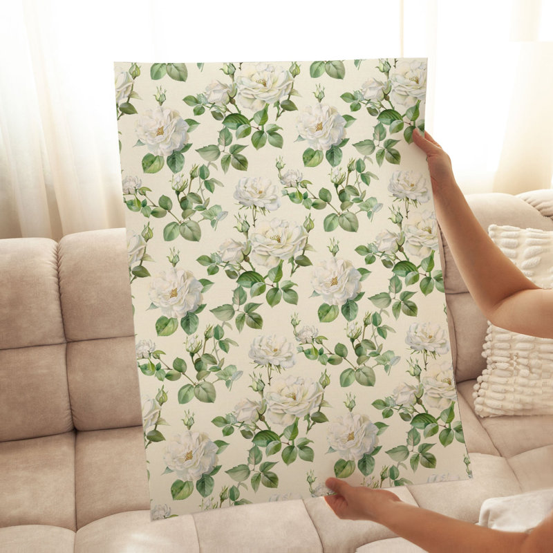 «Floral White Rose Flowers I Cottage», reproduction d'art non encadrée
