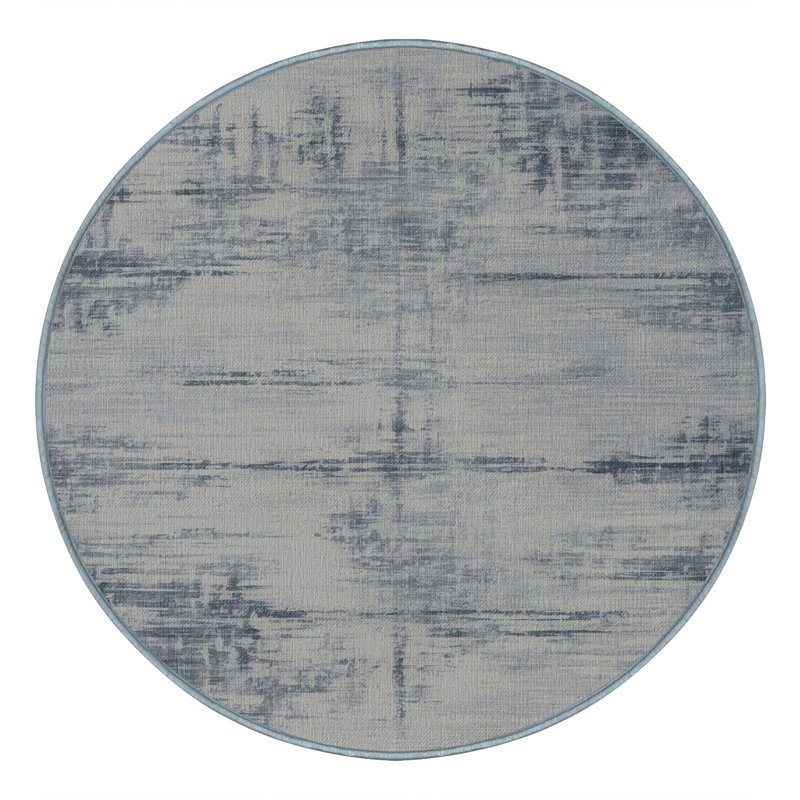 Machine Washable Abstract Blue Area Rug, Round 6'