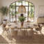 Ensemble de table de salle à manger extensible en placage de bois véritable (72" ​​à 104") avec 8 fauteuils en chenille-390780534