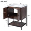 Meuble-lavabo 24 po avec lavabo, 2 portes à fermeture douce et tablettes de rangement ouvertes, lavabo en céramique, noyer