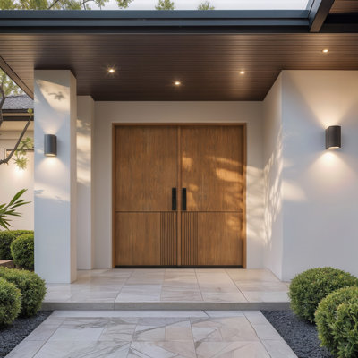 MODRA-BQ-80 | 80" Double Door, RTA Prehung Exterior, Flush Panel Modern, Unfinished Mahogany Wood