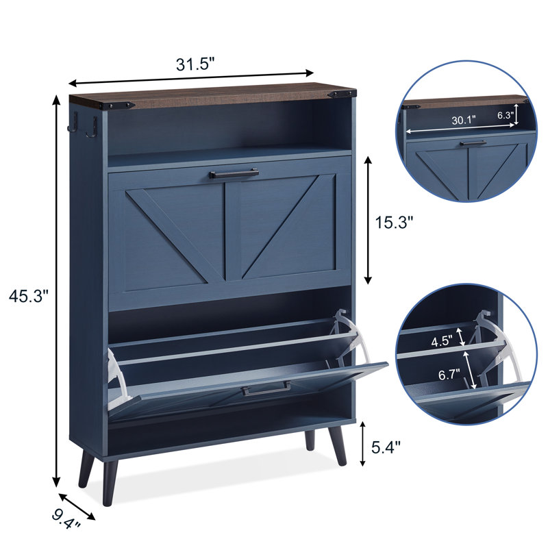 Chea Shoe Storage Cabinet with Adjustable Shelves (Dark Blue Color), Blue, 2