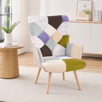 Fauteuil décoratif à haut dossier pour chambre et coin lecture Floral Patchwork