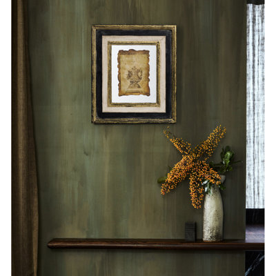 Framed Antiqued Sculpture Print, 13x15". Enhance Your Space With Antique Beauty. 2 Piece Black & Gold Frame. Detailed Sketch On Parchment. Suited For Living Room, Entryway, Office. Multicolor Wood