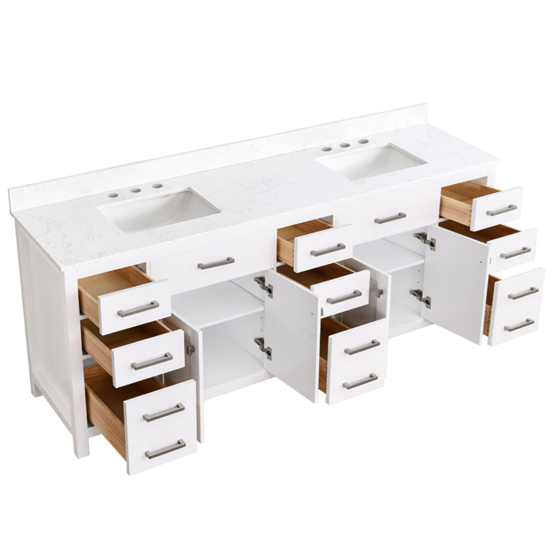 Ignacio 84'' Double Bathroom Vanity With Engineered Stone Top