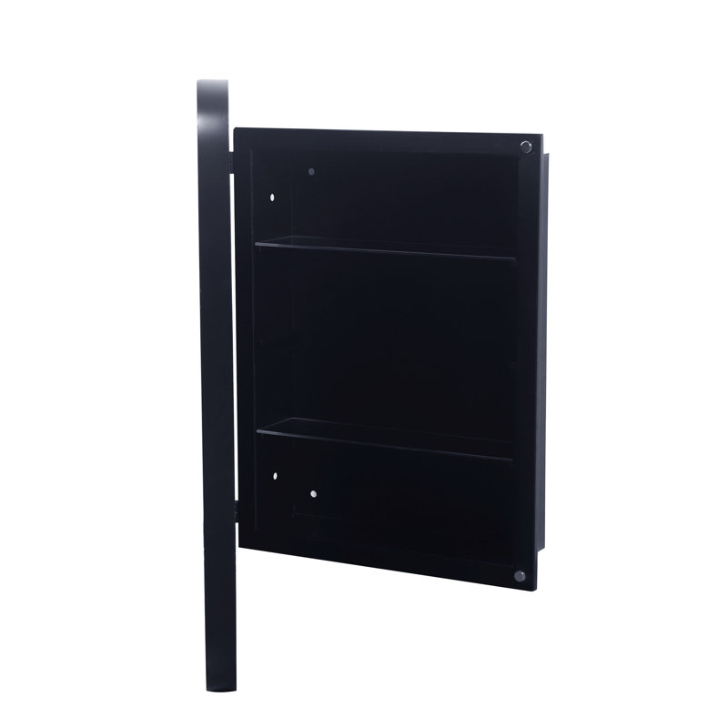 Armoire à pharmacie 16 po x 24 po encastrée en métal noir avec miroir et tablettes réglables Armoire à pharmacie polyvalente avec cadre