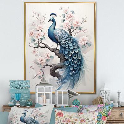 «Vintage Fantasy Peacock In Enchanted Flowers VI», reproduction sur toile