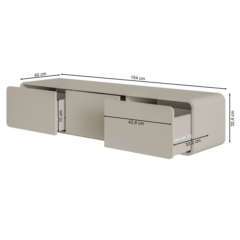 Alphonce 154 cm TV Stand with Three Drawers and Hanging Niche in, Gray Beige