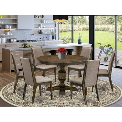 Distressed Jacobean Finish Solid Wood Top Dining Table with Lattice Back