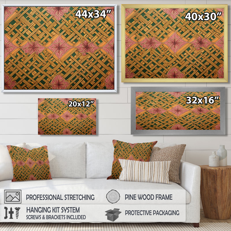 Motif celtique - reproduction d'art géométrique murale, H 12 po x l 20 po x P 1 po, Toile avec cadre flottant noir