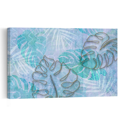 Affiche murale abstraite de paysage floral tropical avec feuilles et fleurs
