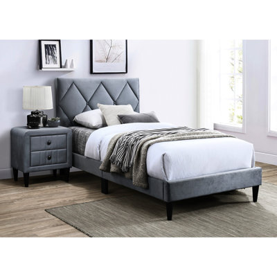 Lit double moderne en velours gris, tête de lit réglable, rembourrage en mousse pour une chambre à coucher reposante