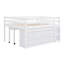 Lit mezzanine double avec bureau d'écriture rétractable et 4 tiroirs de rangement, structure superposée en bois massif blanc-190867103-190867102