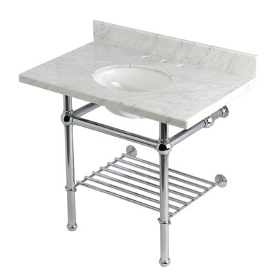 Lavabo console Kingston Templeton 36 "avec pieds en laiton (8 pouces, 3 trous), marbre de Carrare / noir mat Kingston KVPB3630MBB0 Kingston Brass