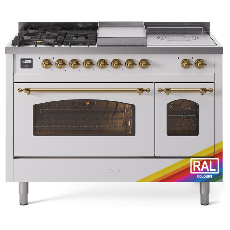 ILVE Nostalgie II 48 Dual Fuel Range, Liquid Propane, RAL Color/Brass
