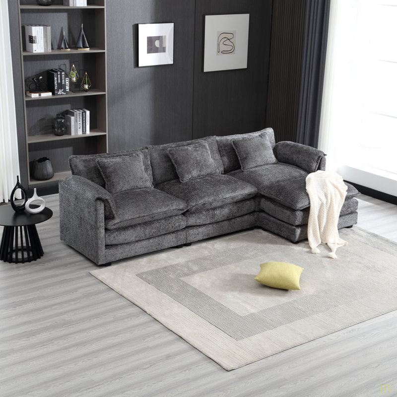 Canapé modulaire surdimensionné de 112 po pour le salon, canapé en L en chenille moderne, canapé-lit modulaire confortable avec repose-pieds mobile et mousse à mémoire de forme