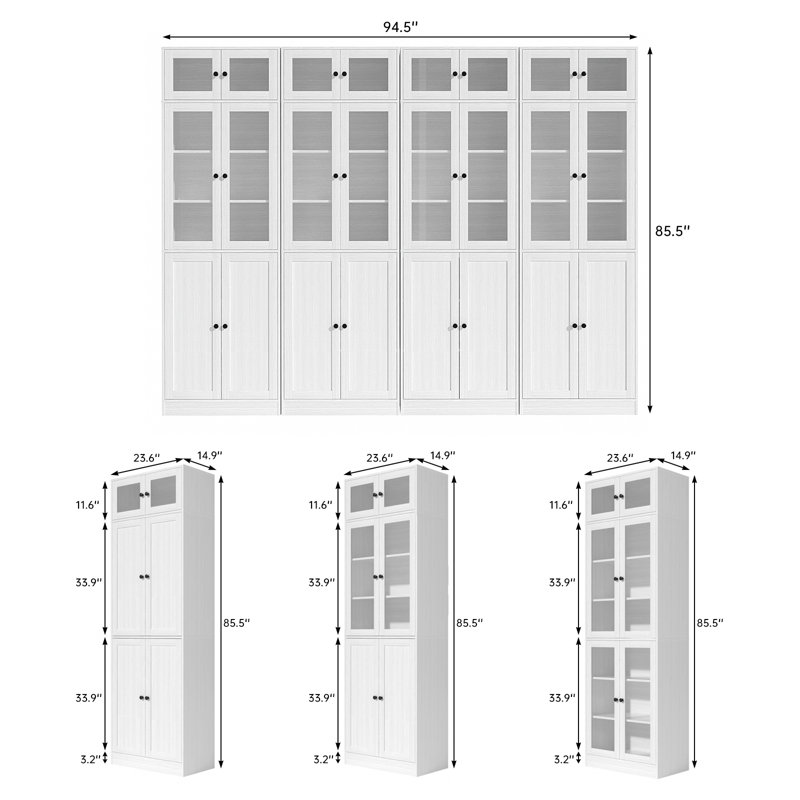 86.7'' H X 94.48'' W Book Cabinet Storage Bookcase Set