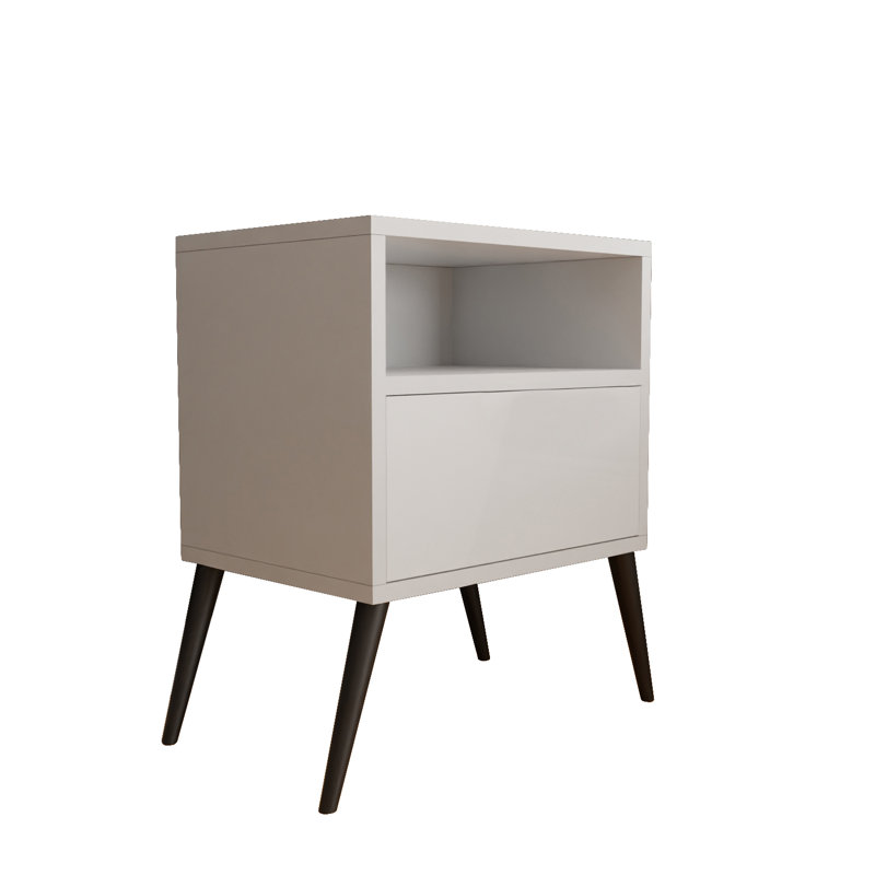 Tineo 40cm W Metal Bedside Table, White Matt