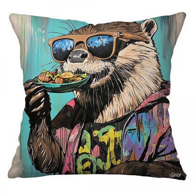 Coussin Otter Illustration, sergé de coton animal