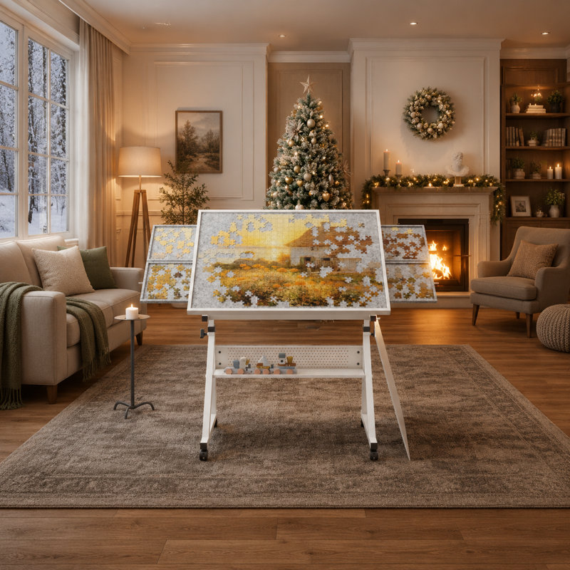 Plateau de casse-tête en métal blanc à 4 sections (compatible avec 1500 casse-têtes) - Stable, sécuritaire et résistant aux éclaboussures; Un choix de cadeaux créatif et de qualité supérieure pour adultes.
