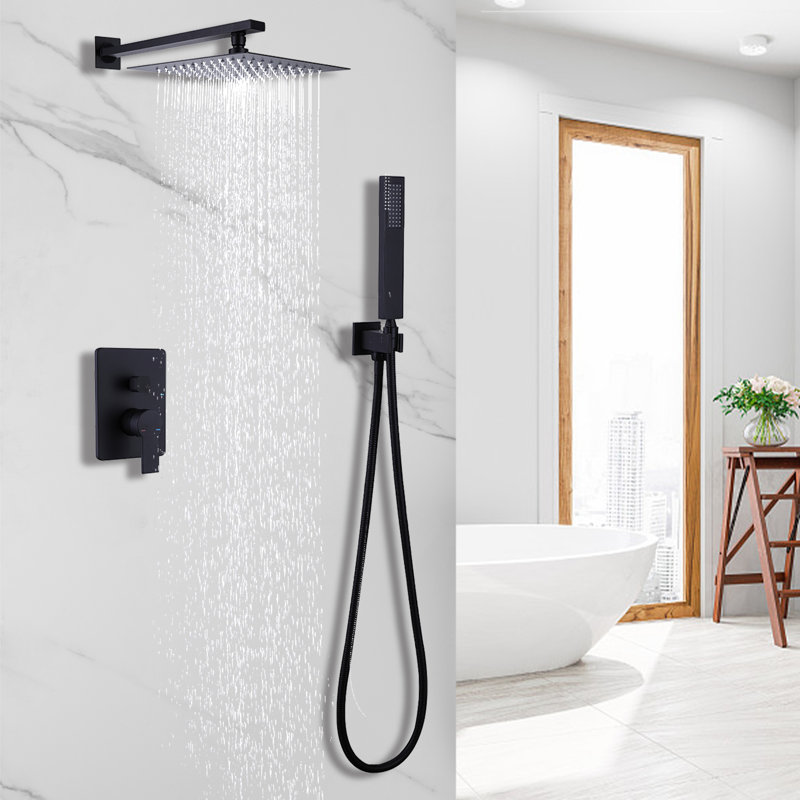 Robinet de douche mural avec valve brute, Noir mat
