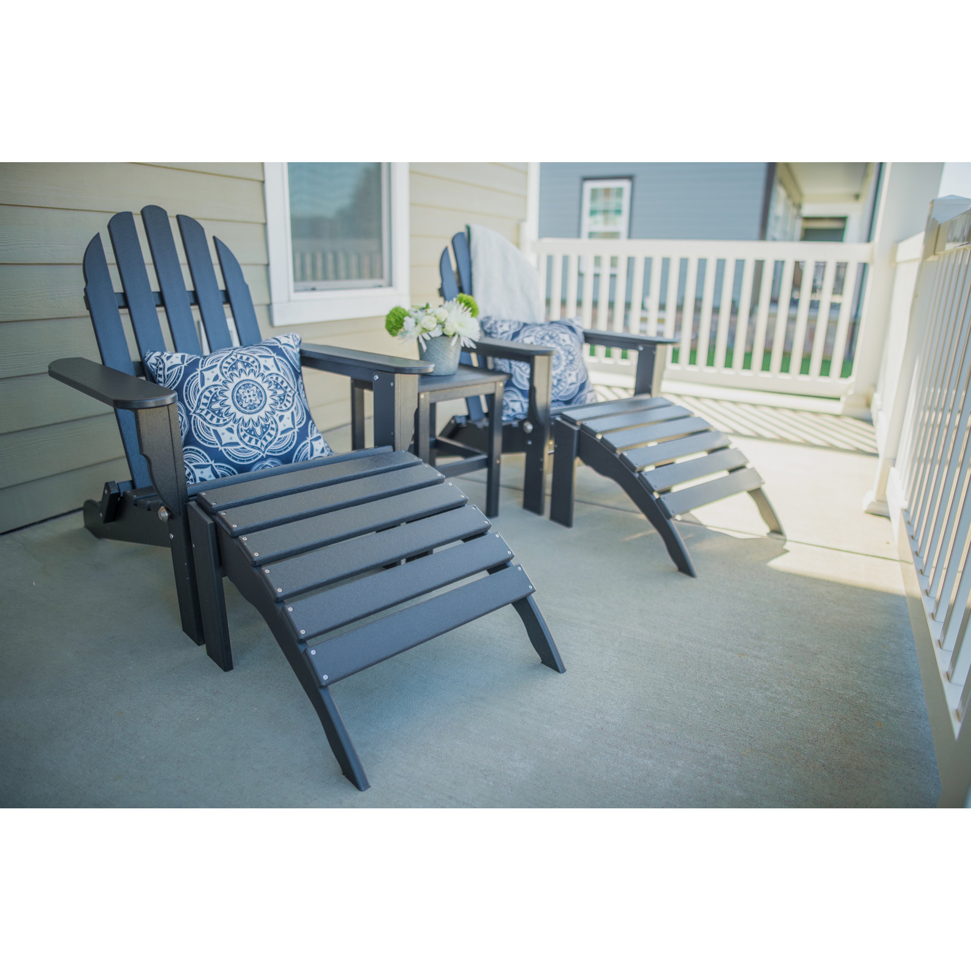 Leighton Foldable Outdoor Adirondack Set, Black