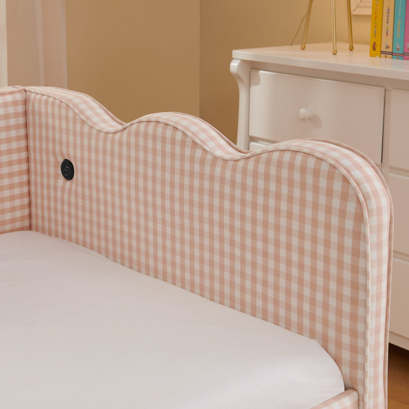 Cozy Gingham Daybed With Trundle  Sofa Bed No Box Spring Needed, Pink
