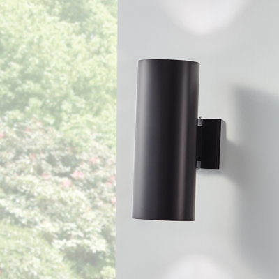 2-Light Black Damp Rated Wall Cylinder Light