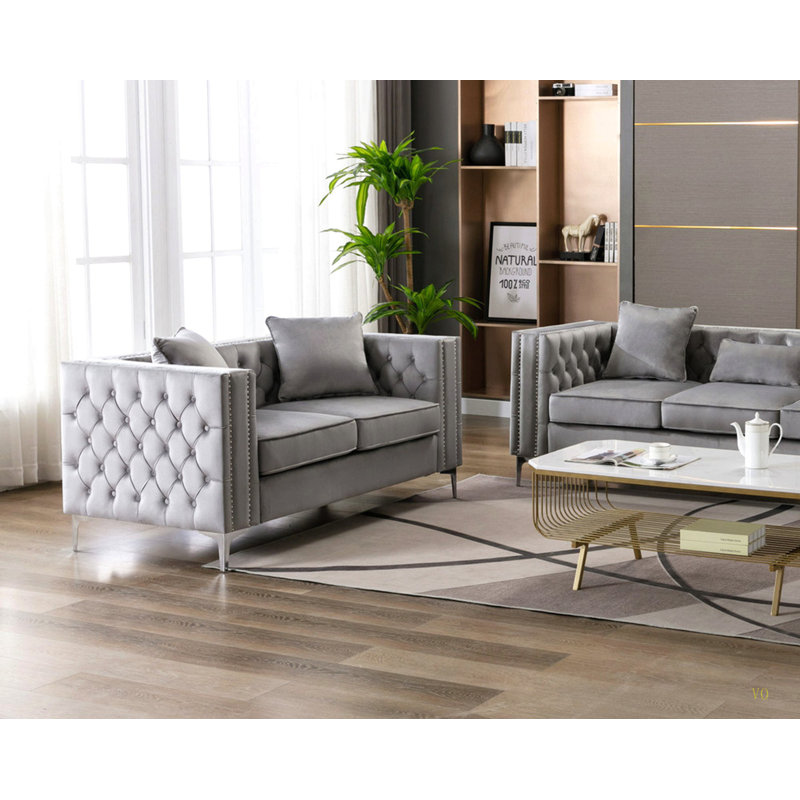 Causeuse en velours gris Lorreto