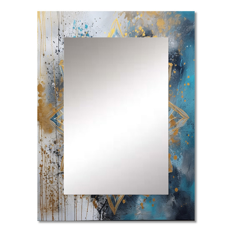 Bleu et or Mandala II - miroir décoratif mural Mandala Boho, miroir traditionnel, impression d'art en métal, 32 po x 24 po