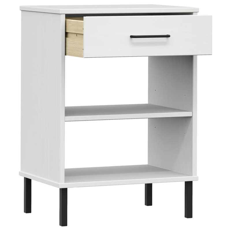 17 Stories Console Cabinet With Metal Legs Solid Wood Pine "OSLO", White