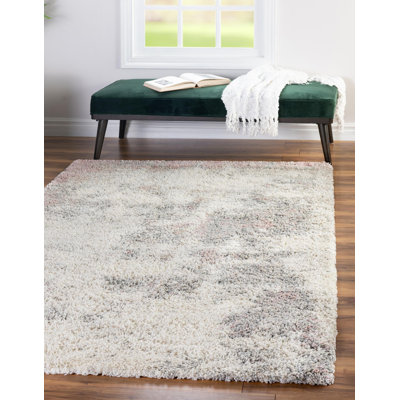 Tapis de couloir gris / ivoire en polypropylène tissé à la machine 2 pi x 6 pi