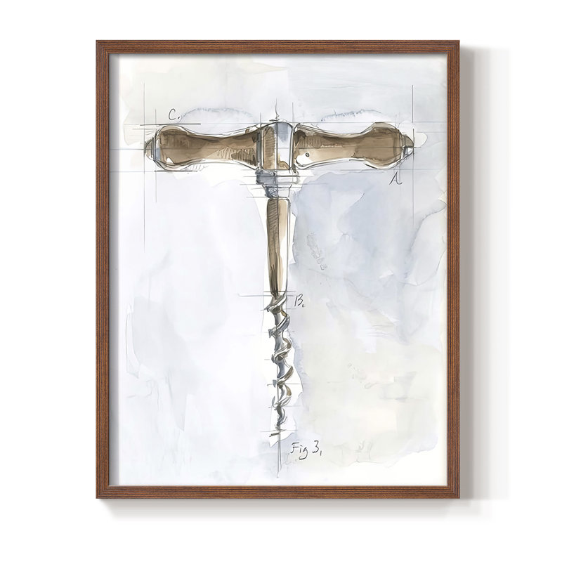 Tire-bouchon Variété III, reproduction encadrée - bois massif, H 30 po x l 24 po, Noyer