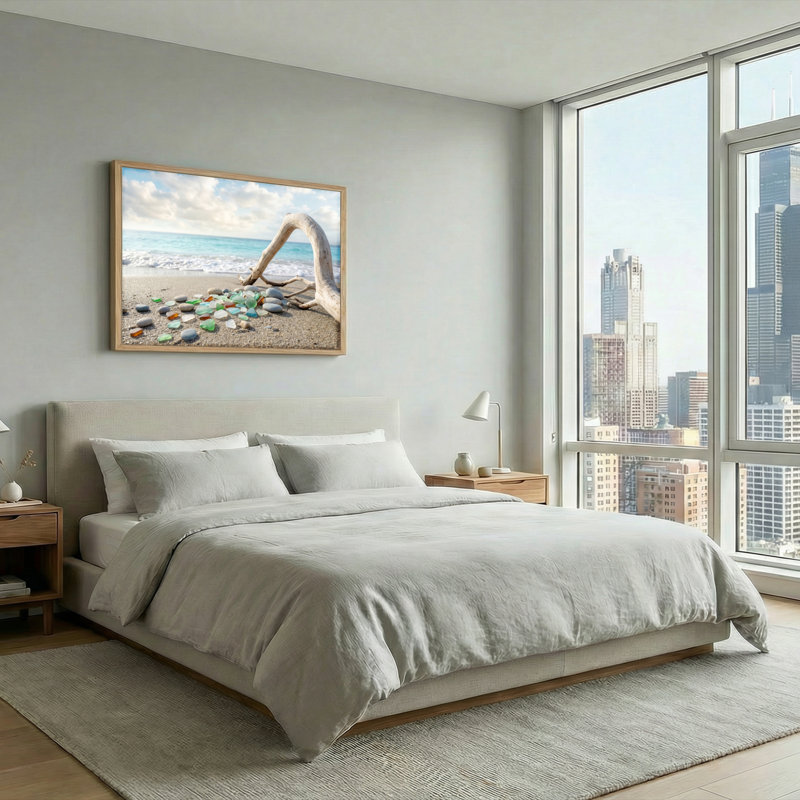 Ensemble de 1 tableau sur toile en verre de plage, 32"H x 48"W, Naturel