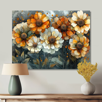 «Ifza Golden Zinnias Flowers Geometric Beauty I», art mural Zinnias