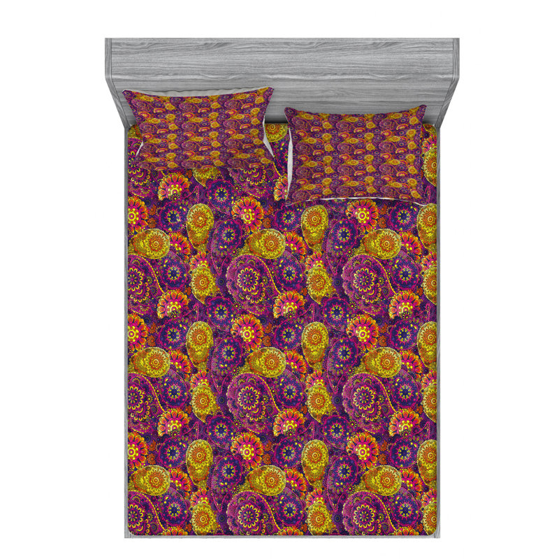 Microfiber Paisley Sheet Set, Full/Double Sheet Set with Fitted Sheet, Floral