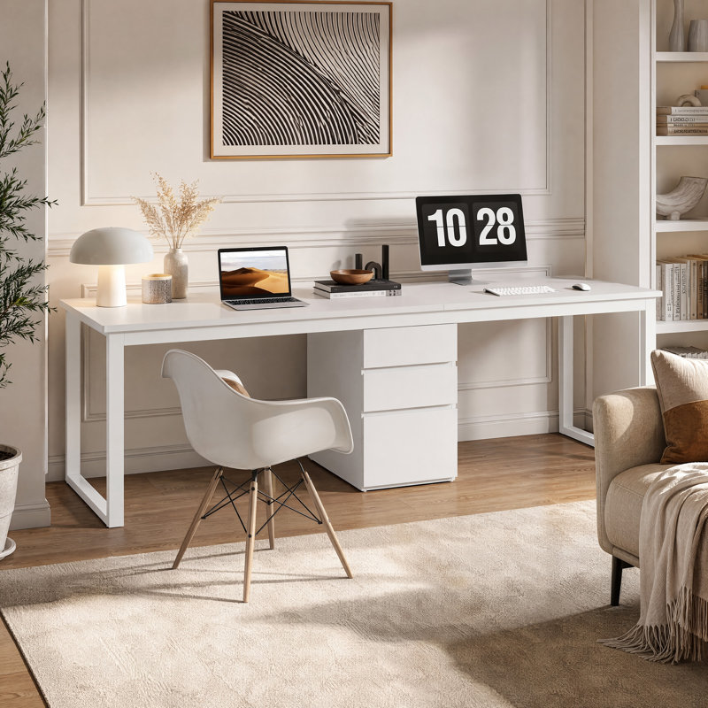 78.74'' Double Computer Desk with Drawers, Long Writing Desk for Home Office, White