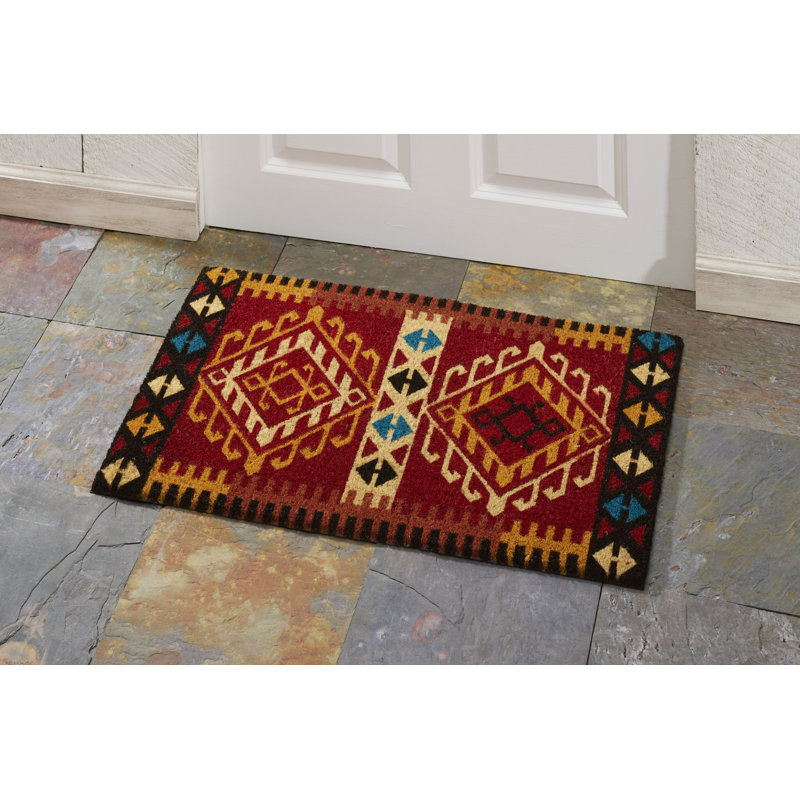 Rustic Red and Beige Coir Outdoor Doormat