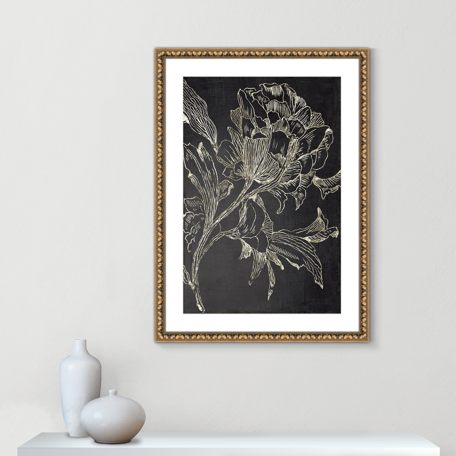 Clarendon "Golden Flower Folklore I" Print, Gold Bead Framed, 36.5" H x 26.5" W