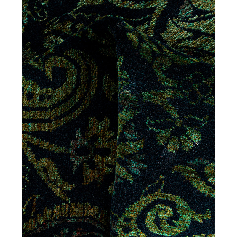 Overdyed Hand-Knotted Wool Modern-Contemporary Green Area Rug 4' 1" x 5' 1"