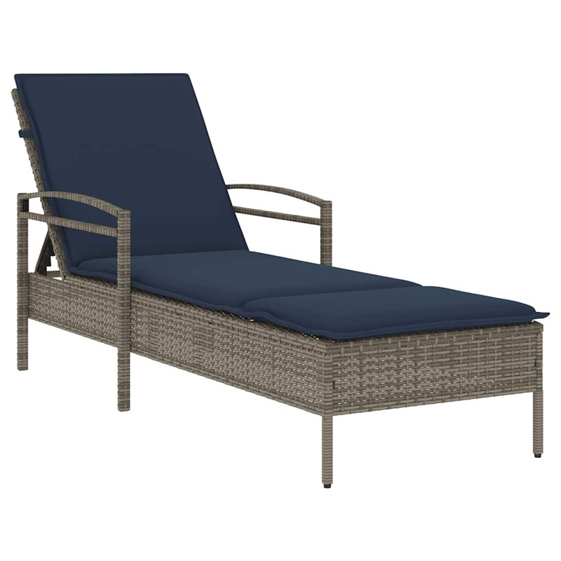 Sun Lounger With Cushion 24.8"X78.7"X31.9" Poly Rattan, Gray, Dark Gray
