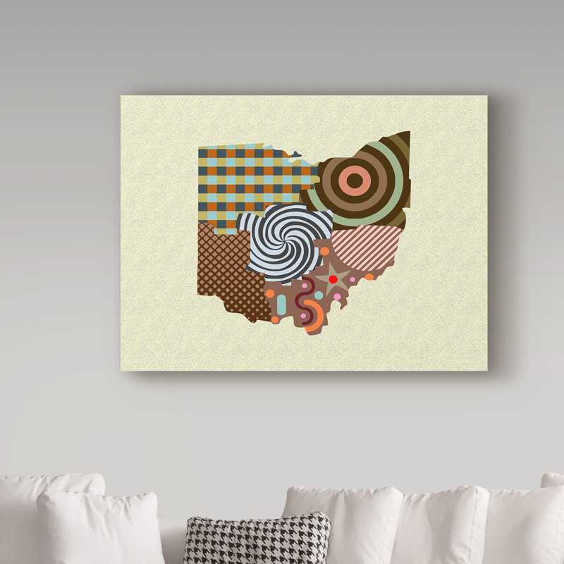 «Ohio State Map» par Buckey, impression sur toile tendue, H 14 po x l 19 po x P 2 po