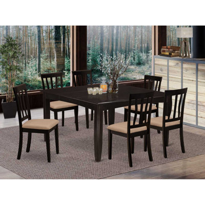 7-Piece Cappuccino Finish Solid Wood Top Dining Table with 6 Chairs with Lattice Back