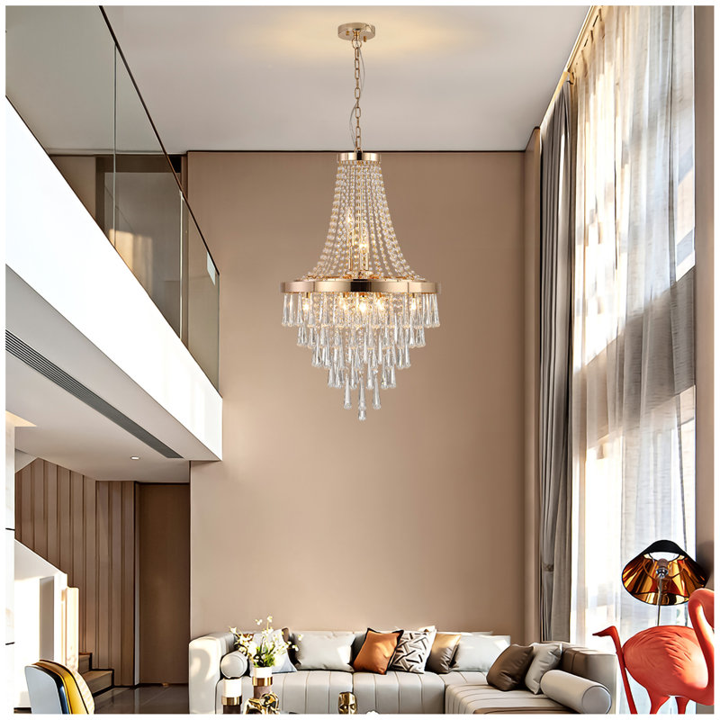 (Même que W1340P143191 / L5004-500-C) Lustre en cristal avec hauteur réglable, plafonnier moderne pour le salon, la salle à manger, l'escalier, la base de l'ampoule E12 à 11 lumières (sans ampoules)